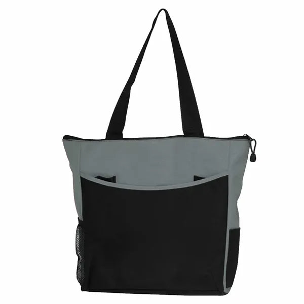Two-Tone Tote Bag w/an External Pocket, Zipper Closure