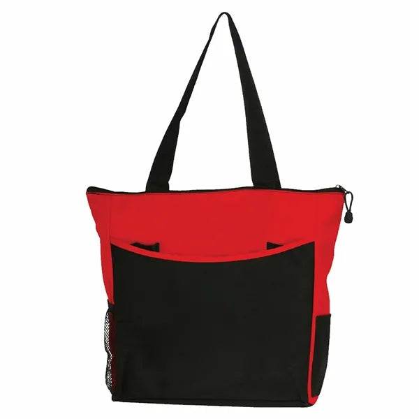 Two-Tone Tote Bag w/an External Pocket, Zipper Closure