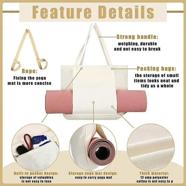Canvas Yoga Mat Boat Tote Bag with Spacious Compartments