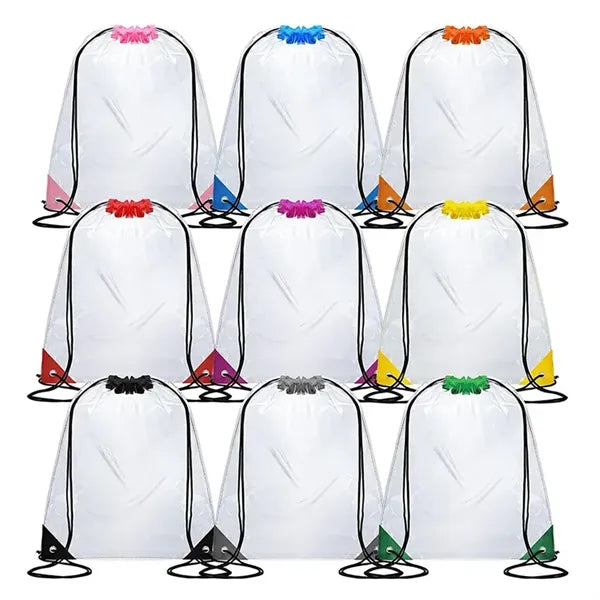 Clear Drawstring Cinch Pack Backpack For Stadiums Travel And