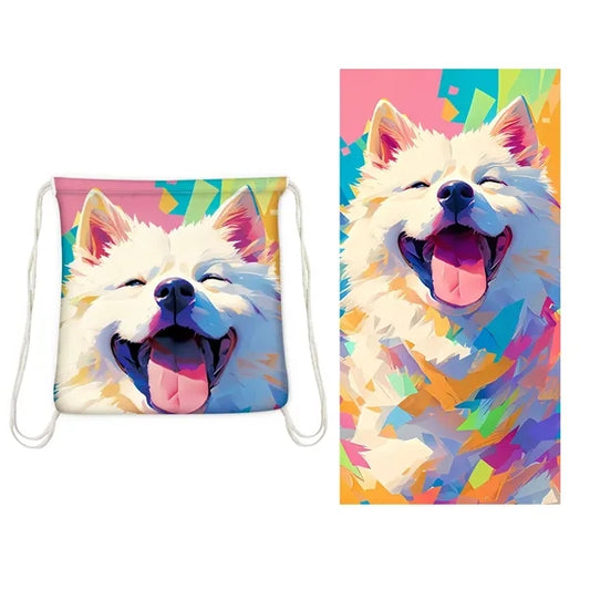 2-In-1 Microfiber Beach Towel & Drawstring Bag 27.5" x 55"