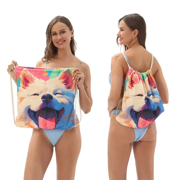 2-In-1 Microfiber Beach Towel & Drawstring Bag 27.5" x 55"