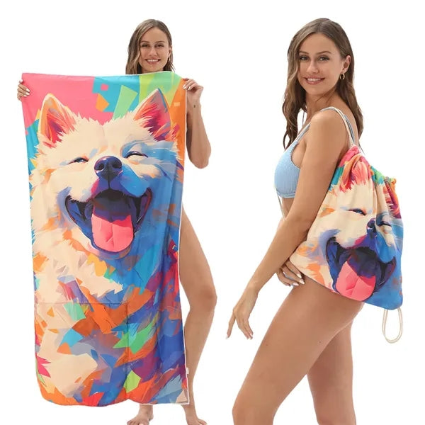 2-In-1 Microfiber Beach Towel & Drawstring Bag 27.5" x 55"