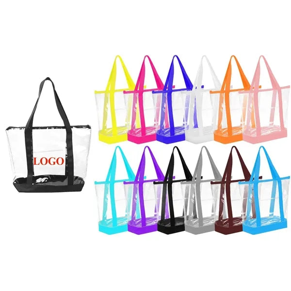 Clear Tote Shopping Bag with Zipper for Gym Sports Beach