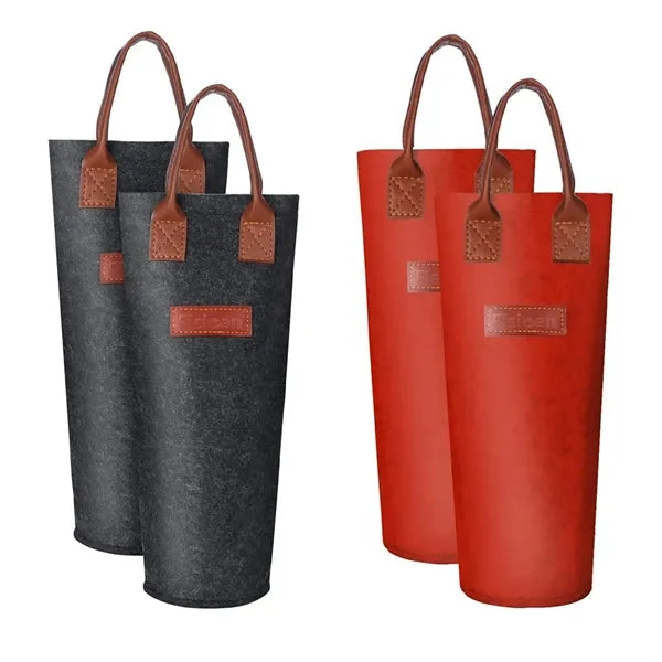 Single Insulated Felt Bottle Wine Tote Bag With Leather Hand