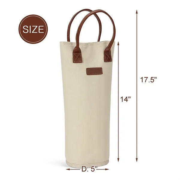 Single Bottle Insulated Wine Tote Bag With Leather Handle