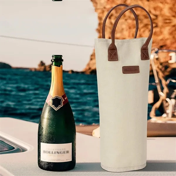 Single Bottle Insulated Wine Tote Bag With Leather Handle
