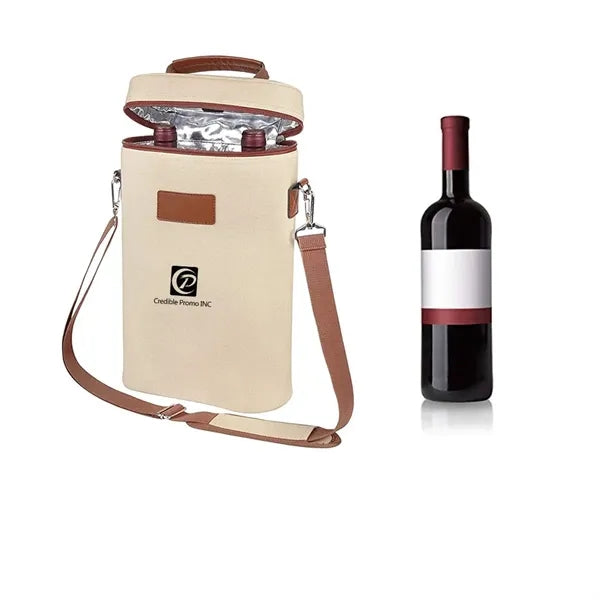 Insulated 2 Bottle Wine Gift Tote Carrier With Strap