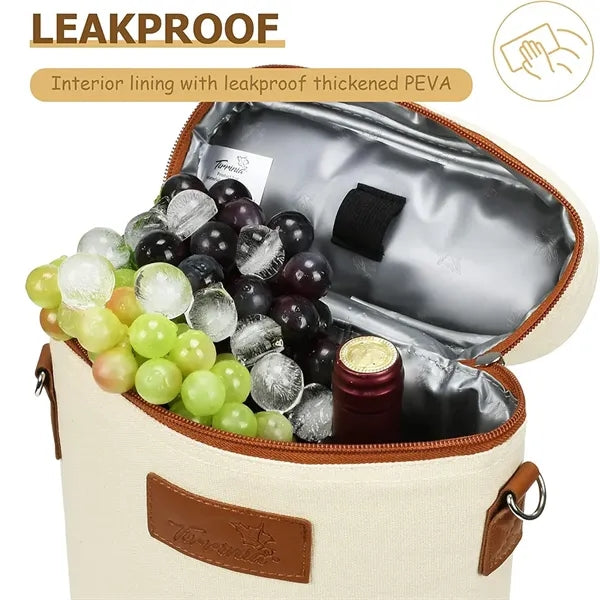 Insulated 2 Bottle Wine Gift Tote Carrier With Strap
