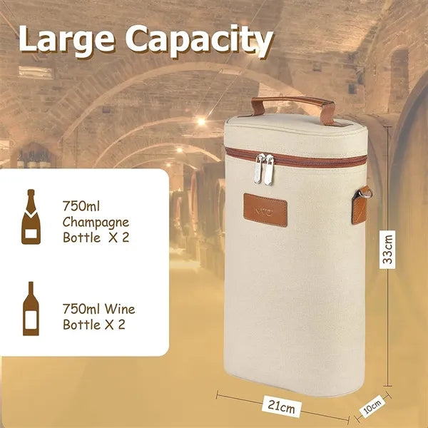 Insulated 2 Bottle Wine Gift Tote Carrier With Strap