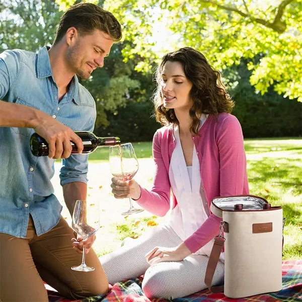 Insulated 2 Bottle Wine Gift Tote Carrier With Strap