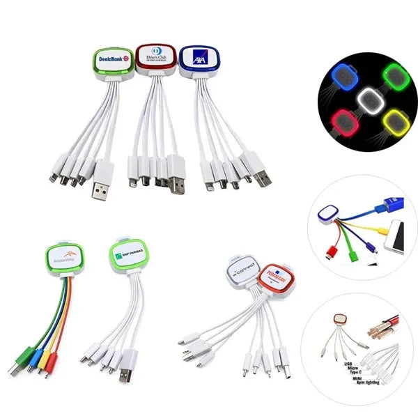 4 in 1 Multi Charge Cable With LED Trim Light For Promo Gift