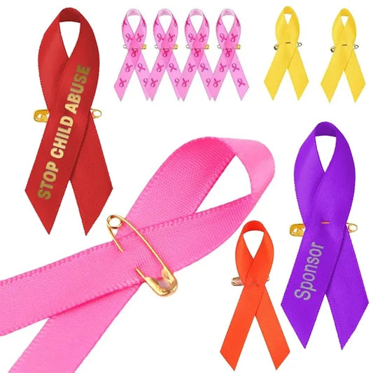 Printed AIDS/ Breast Cancer Awareness Ribbon With Pin