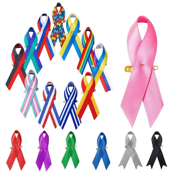 Printed AIDS/ Breast Cancer Awareness Ribbon With Pin