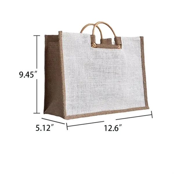 Vine Wood Handle Jute Tote Bag