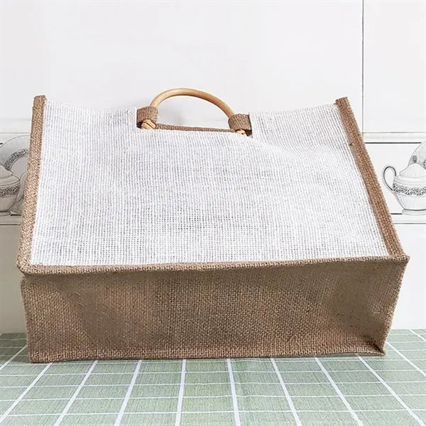 Vine Wood Handle Jute Tote Bag