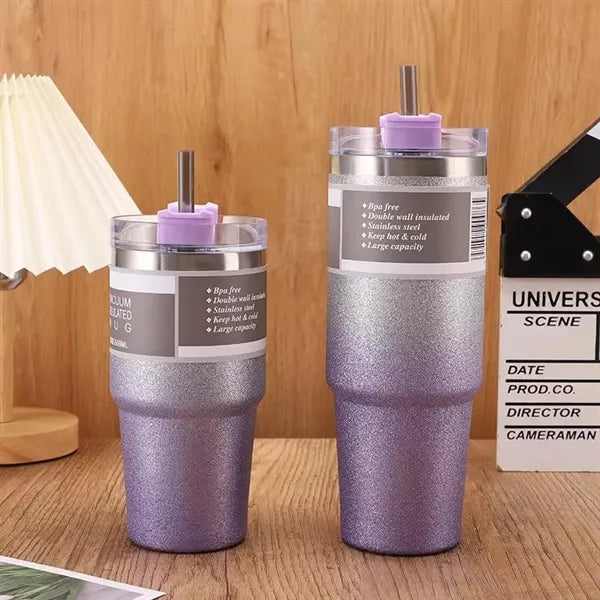 Gradient color stainless steel insulated straw cup