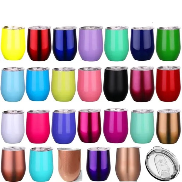 Double Wall Vacuum Stemless Wine Tumbler Glasses with Lid