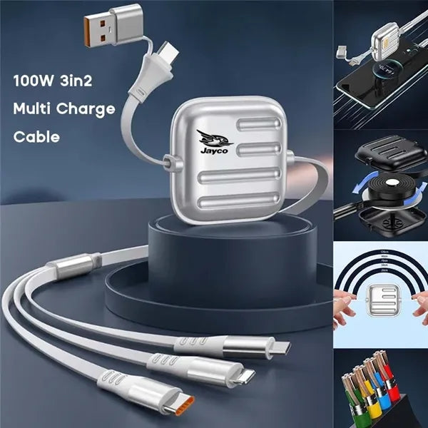 100W Multi Retractable iPhone Charger Cord 4FT