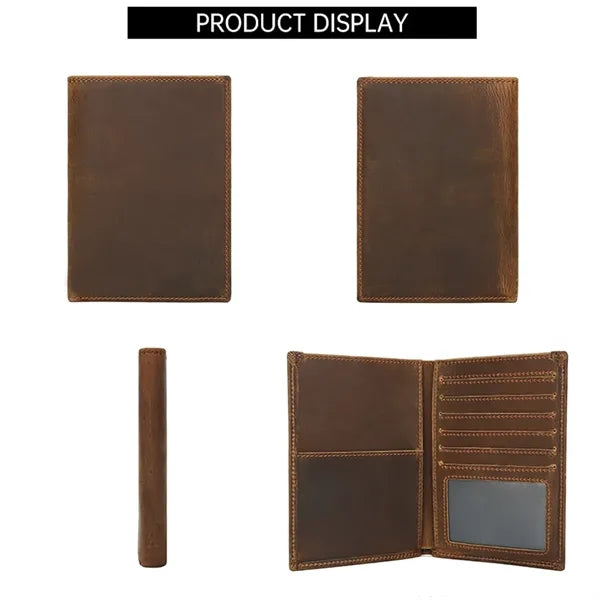 Slim Bifold RFID Genuine Leather Passport Wallet Card Holder