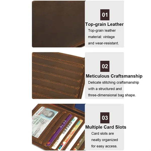 Slim Bifold RFID Genuine Leather Passport Wallet Card Holder