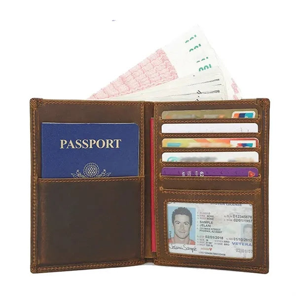 Slim Bifold RFID Genuine Leather Passport Wallet Card Holder