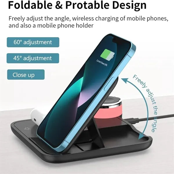 3-in-1 Foldable Wireless Fast Charger with Phone Stand