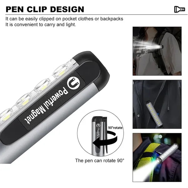 Waterproof Rechargeable Magnetic Pocket LED Work Flashlight