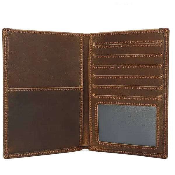 Slim Bifold RFID Genuine Leather Passport Wallet Card Holder