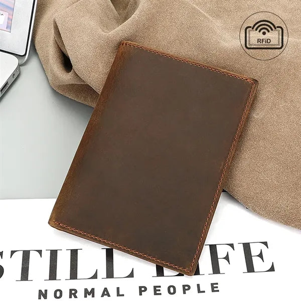 Slim Bifold RFID Genuine Leather Passport Wallet Card Holder