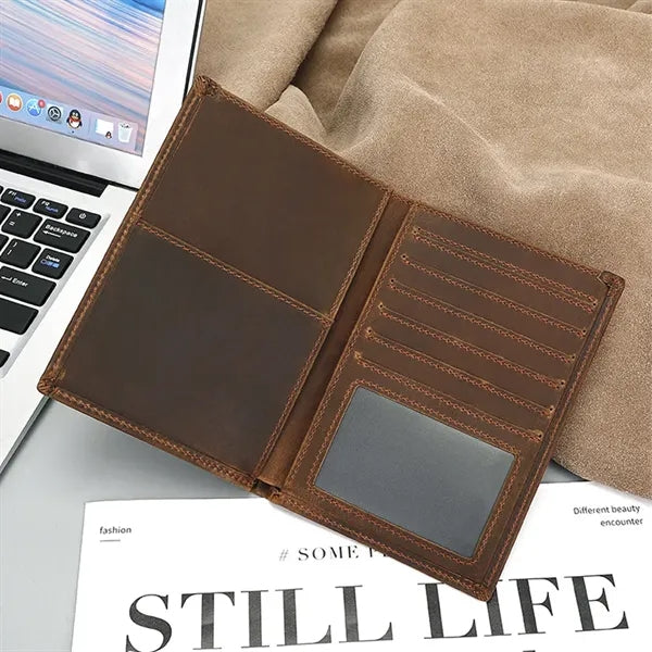 Slim Bifold RFID Genuine Leather Passport Wallet Card Holder