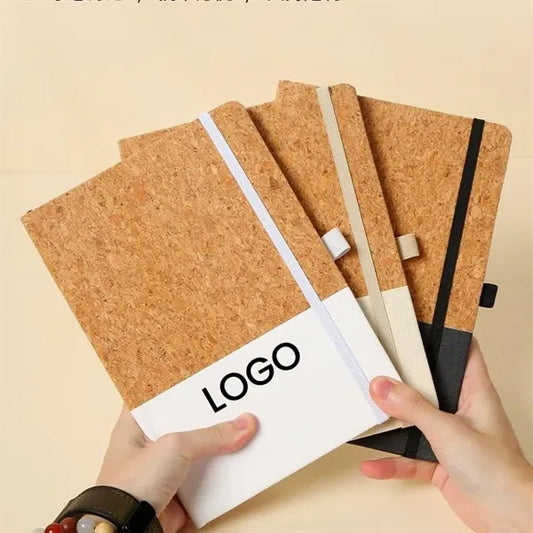 Cork Leather Cover Lined Notebook with Pen Holder