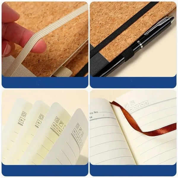 Cork Leather Cover Lined Notebook with Pen Holder