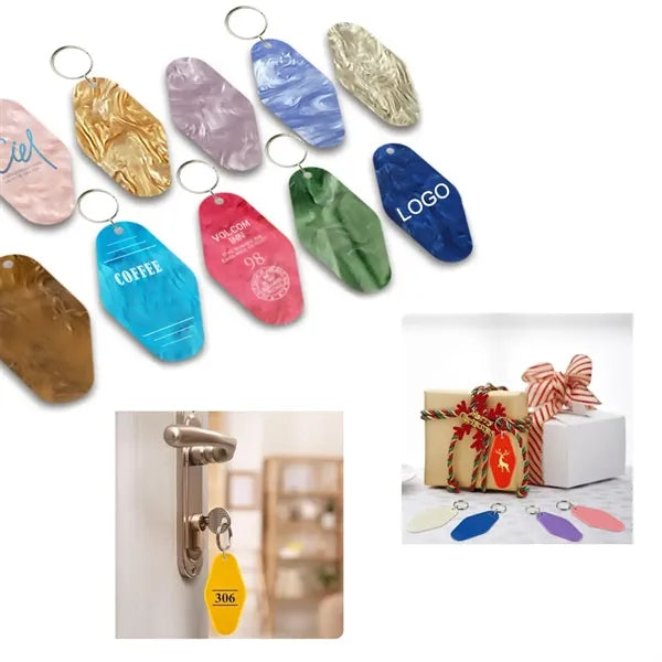 Acrylic Marble Grain Rhombus Keyring Vintage Motel Keychain