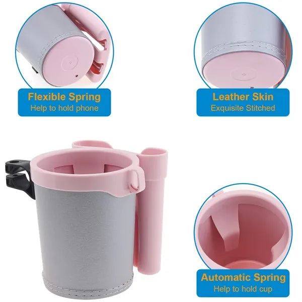 3-in-1 Bike Stroller Cup Holder With Phone Keys Storage