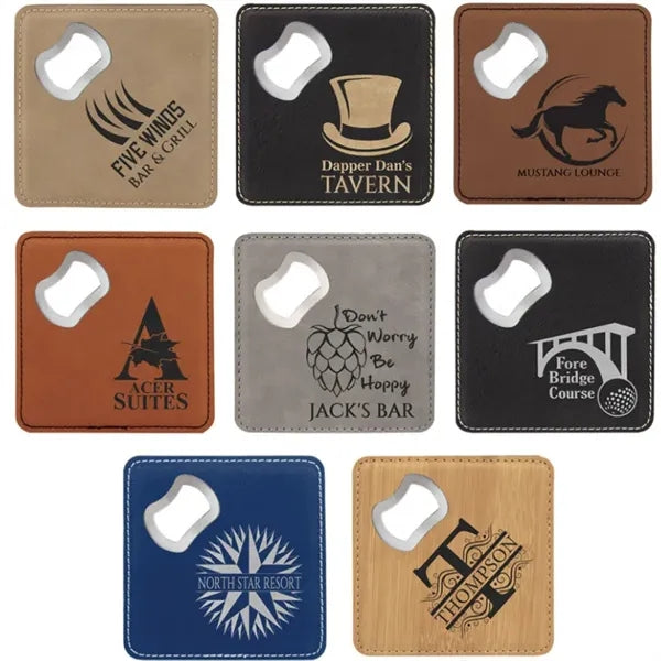 2 in 1 Premium Stainless Steel Bottle Opener PU Coaster