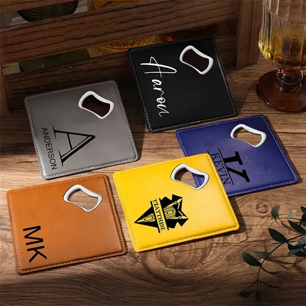 2 in 1 Premium Stainless Steel Bottle Opener PU Coaster