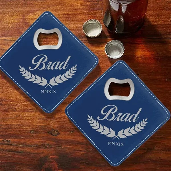 2 in 1 Premium Stainless Steel Bottle Opener PU Coaster
