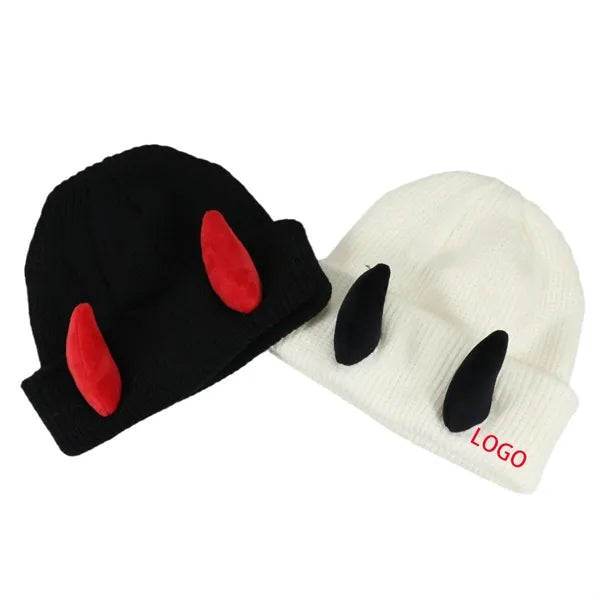 Halloween Devil Horns Winter Knit Cap Novelty Pullover Hat