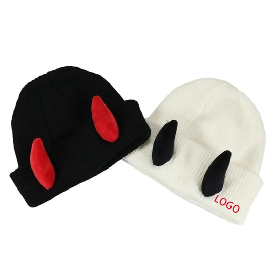 Halloween Devil Horns Winter Knit Cap Novelty Pullover Hat