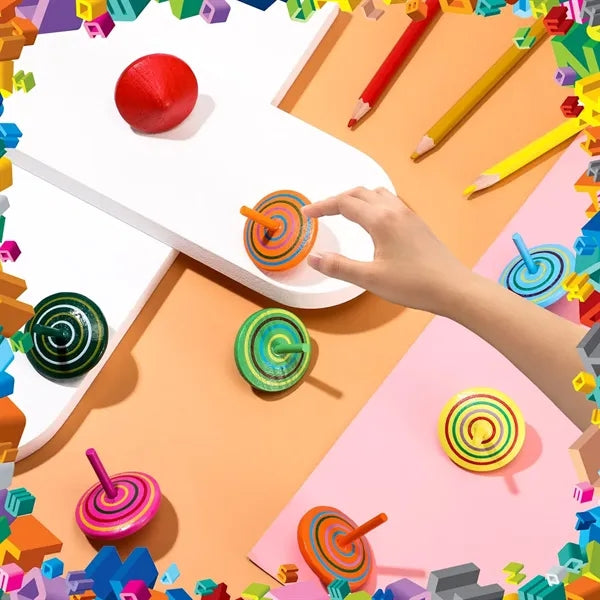 Colorful Wood Spinning Top Gyroscopes for Kids Games Party