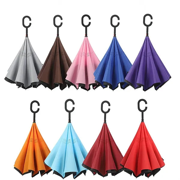 Inverted Reverse Upside-Down Umbrella with C-shape Handle