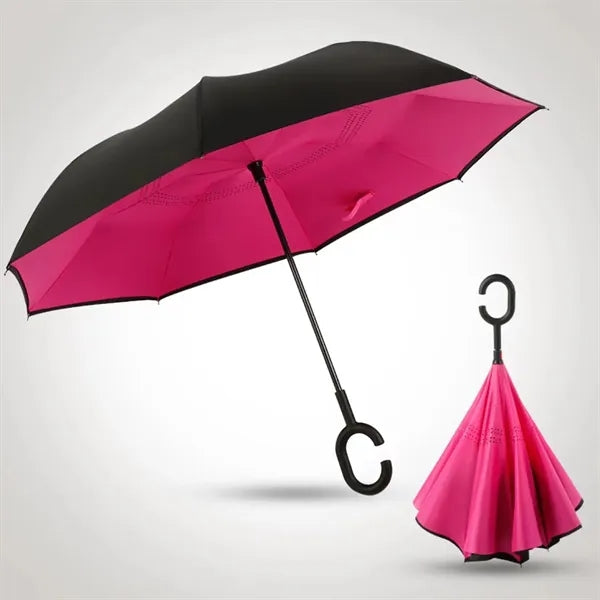 Inverted Reverse Upside-Down Umbrella with C-shape Handle