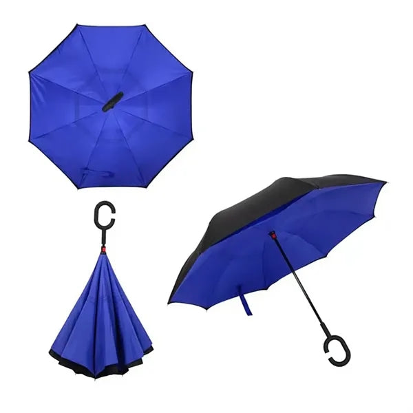 Inverted Reverse Upside-Down Umbrella with C-shape Handle