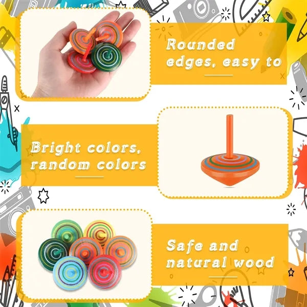 Colorful Wood Spinning Top Gyroscopes for Kids Games Party