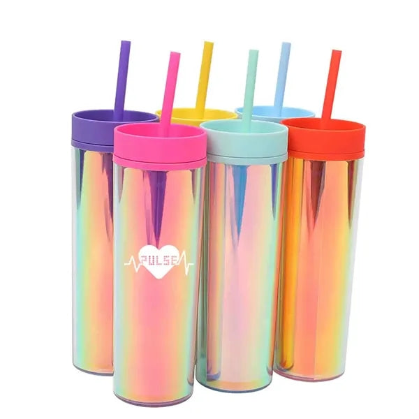 16 oz Double Wall Plastic Clear Straight Tumbler