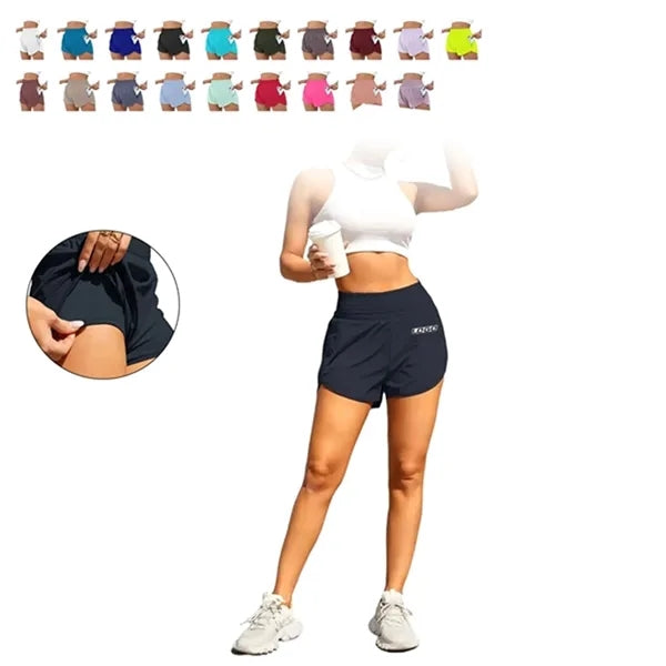 High Waist 2 in 1 Womens Running Shorts with Side Pockets