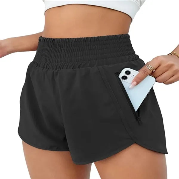 High Waist 2 in 1 Womens Running Shorts with Side Pockets