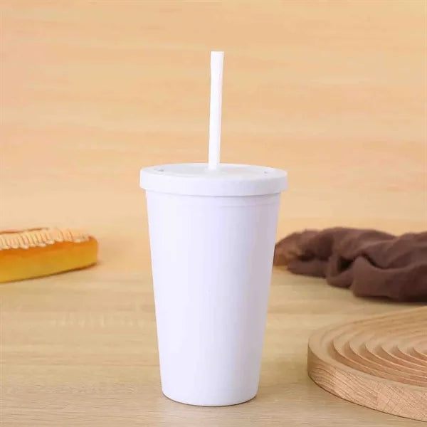 15oz Double Wall Plastic Cup with Lid and Straw Matte Finish