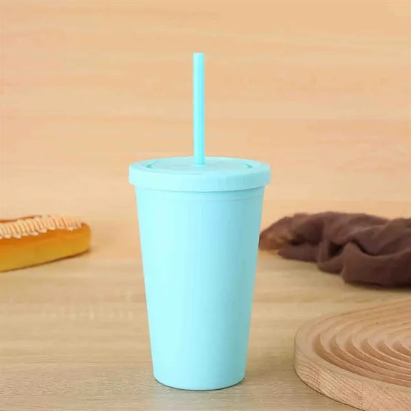 15oz Double Wall Plastic Cup with Lid and Straw Matte Finish